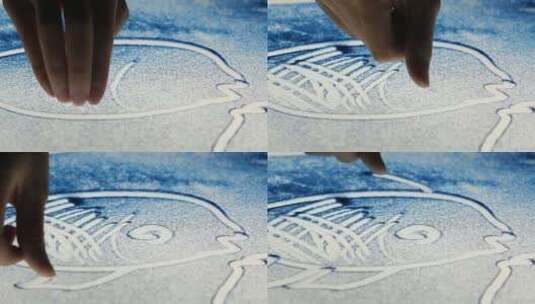蓝色沙画 创作 艺术高清在线视频素材下载
