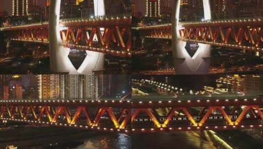 重庆千厮门大桥夜景航拍高清在线视频素材下载