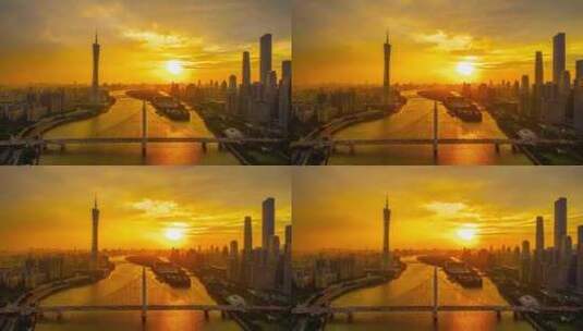 5K广州塔珠江新城猎德大桥航拍延时6高清在线视频素材下载