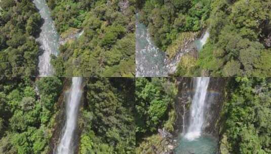 航拍新西兰霍基蒂卡瀑布一镜到底高清在线视频素材下载