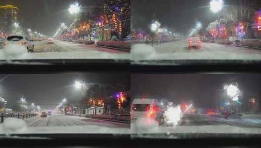 雪天行车安全 驾驶安全 降温 冬天下雪高清在线视频素材下载