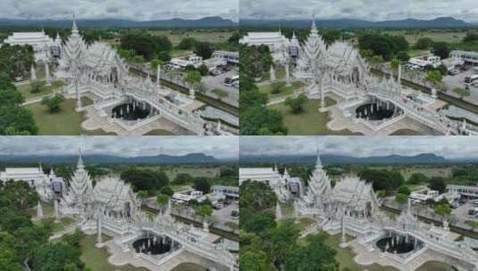 航拍泰国清莱白庙城市建筑风光高清在线视频素材下载