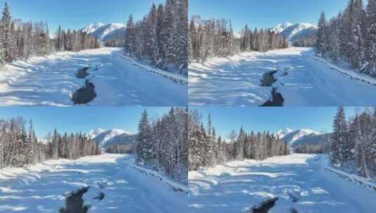 新疆冬季旅游 禾木 雪山 禾木雪景高清在线视频素材下载