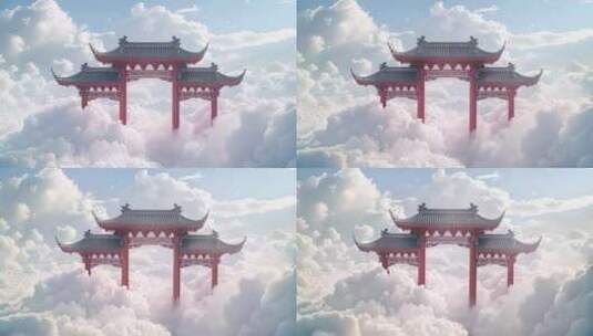 国风开场动画，云上门庭天宫柱子高清在线视频素材下载