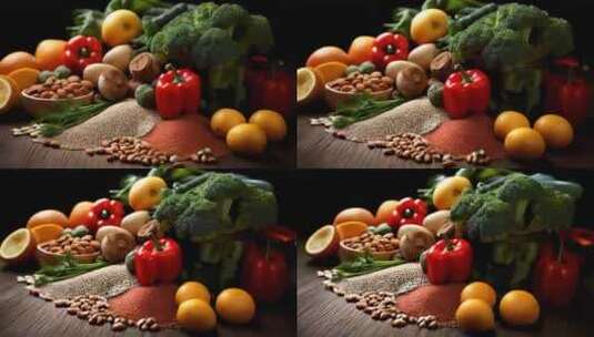 各种新鲜蔬菜和水果高清在线视频素材下载