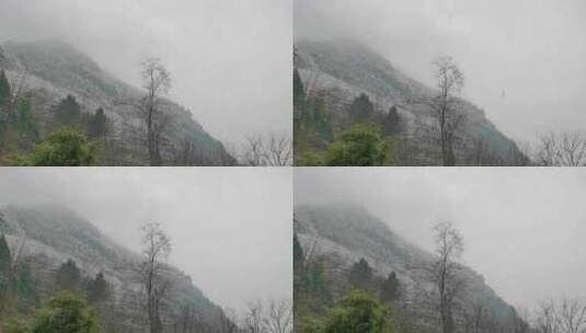 大山深处山村里下雪的场景高清在线视频素材下载