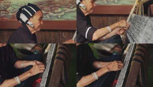 民族手艺织布老人手工艺文化高清在线视频素材下载