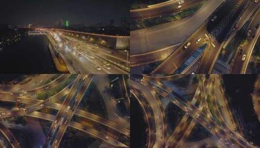 南京_南京双桥门立交夜景航拍001高清在线视频素材下载