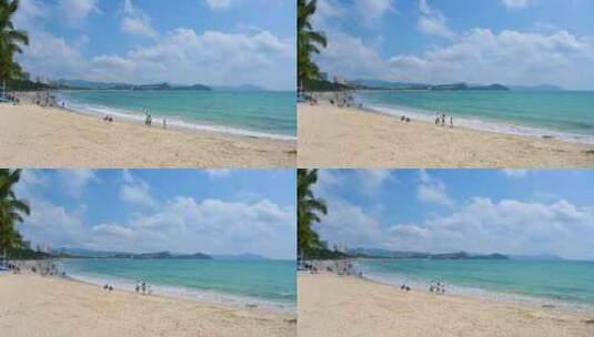 海南三亚大东海早晨海浪沙滩度假风光高清在线视频素材下载