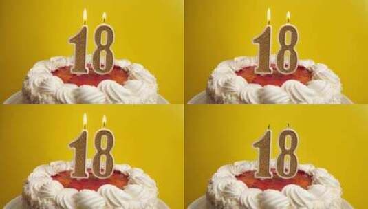 18.插入节日蛋糕的数字18形式的蜡烛被高清在线视频素材下载