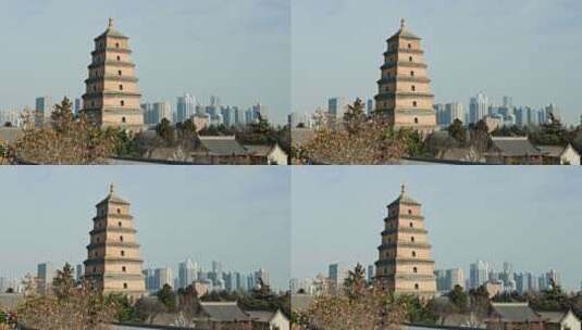 陕西省西安大雁塔古建筑城市风光高清在线视频素材下载