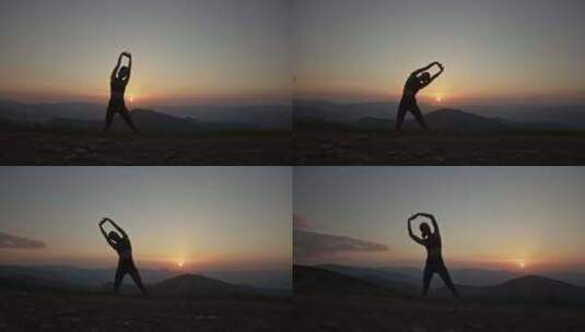 日出时的瑜伽山顶多莉运动捕捉高清在线视频素材下载