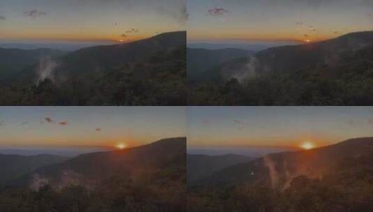 雾气森林山顶日出东方清晨太阳日出全过程高清在线视频素材下载