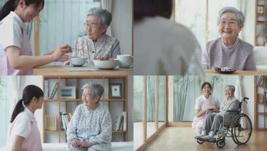 养老院女护工照顾老人高清在线视频素材下载