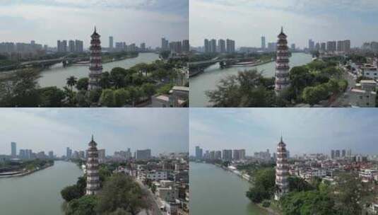 航拍广东东莞金鳌洲塔高清在线视频素材下载