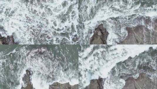 海浪俯拍海水拍打礁石特写浪花岩石潮水波浪高清在线视频素材下载