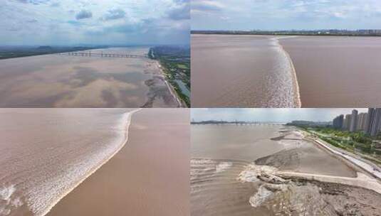 浙江杭州 钱塘江潮水   江东大桥潮水高清在线视频素材下载