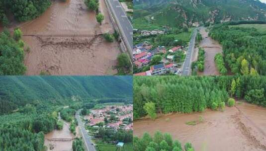 【合集】航拍农村河道洪水高清在线视频素材下载