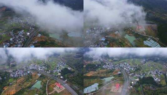 冬日里云雾缭绕的公路  群山 农村 农田高清在线视频素材下载