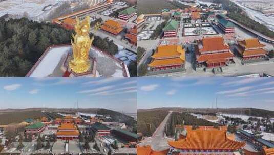 牡丹江海林市报恩寺航拍高清在线视频素材下载