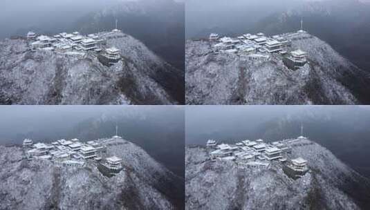 湖北随州大洪山冬季雪景航拍高清在线视频素材下载