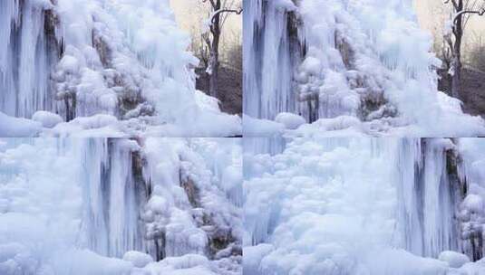 山间冰瀑与平静湖水景观高清在线视频素材下载