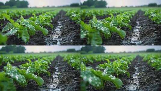 雨中蔬菜地的景象高清在线视频素材下载