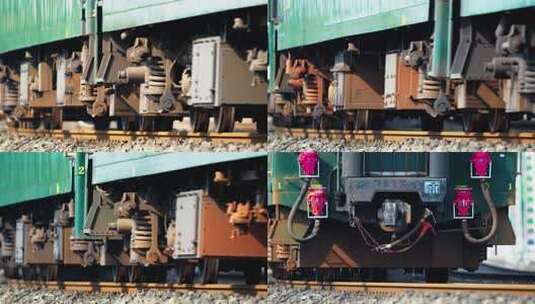 绿皮火车车厢底部特写高清在线视频素材下载