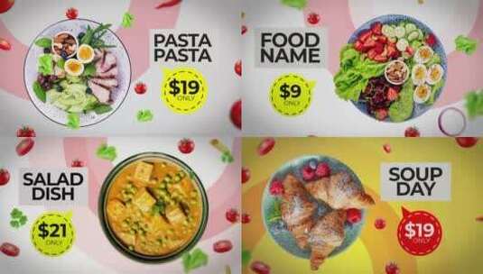 餐厅清新感食品菜单促销展示AE模板高清AE视频素材下载