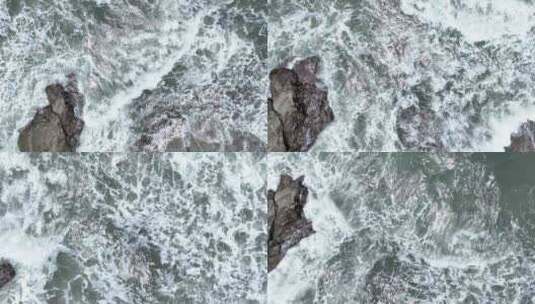 海浪俯拍海水拍打礁石特写浪花岩石潮水波浪高清在线视频素材下载