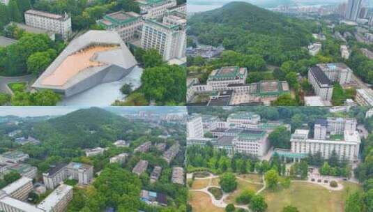 湖北武汉大学文理学部校区航拍校园珞珈山风高清在线视频素材下载