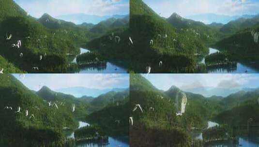 三维青山绿水水库动画高清在线视频素材下载
