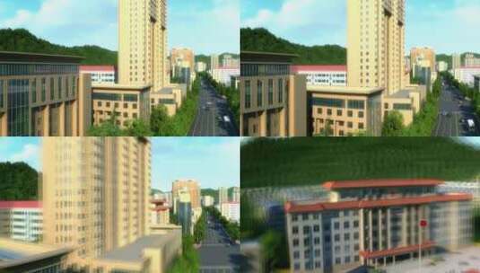 三维城市鸟瞰建筑漫游动画高清在线视频素材下载