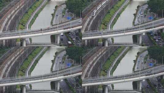 深圳地铁在轨道上快速运行的鸟瞰图高清在线视频素材下载