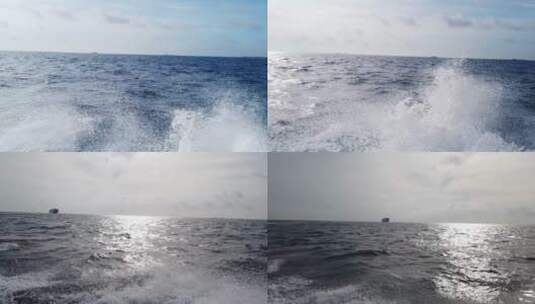 西沙群岛南海岛礁游轮远景水花地拍高清在线视频素材下载