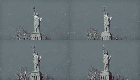 雪花飘落在女神像上高清在线视频素材下载