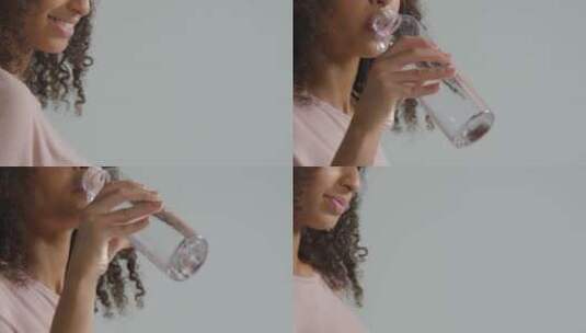 女性喝水的特写镜头高清在线视频素材下载