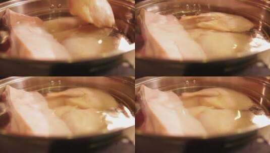 锅中加水炖肉焯水去血沫高清在线视频素材下载