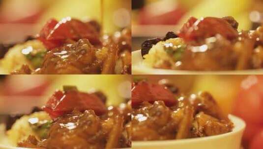 黄焖鸡米饭鸡汤泡饭鸡肉盖饭高清在线视频素材下载