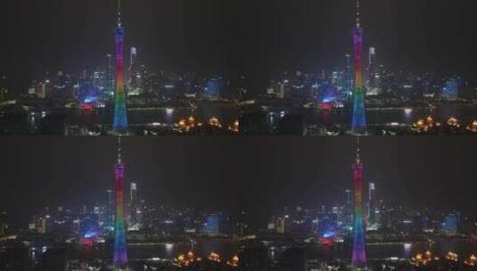 航拍广州塔夜景灯光高清在线视频素材下载