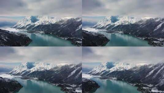 雪山湖泊蓝天航拍高清在线视频素材下载