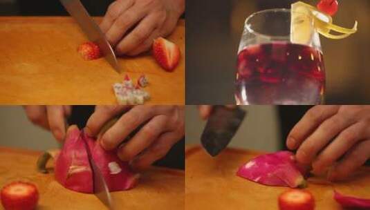 【镜头合集】厨师花刀切水果做鸡尾酒装饰高清在线视频素材下载