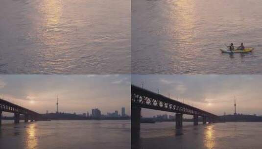 武汉 黄昏 长江大桥 黄昏长江大桥高清在线视频素材下载