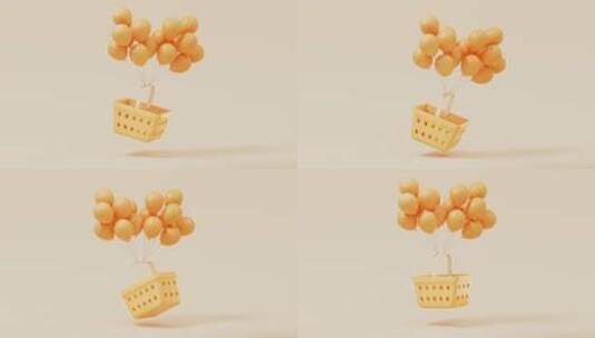购物篮和气球循环动画3D渲染高清在线视频素材下载