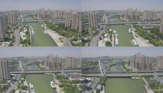 李公楼桥航拍 天津站火车站、海河、天津高清在线视频素材下载