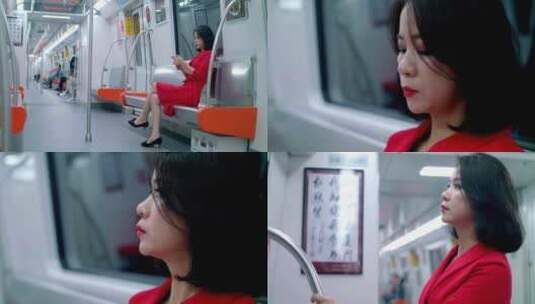 坐在地铁里的女人高清在线视频素材下载