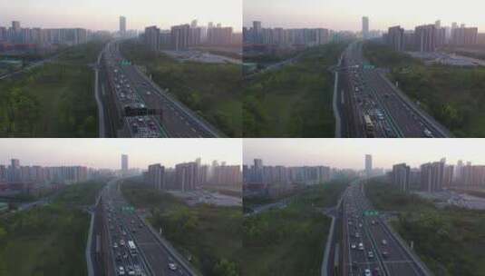 航拍傍晚的杭州高架桥高清在线视频素材下载
