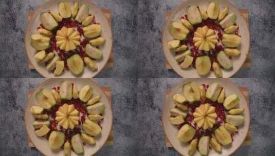 旋转盘上的食物沙拉包含苹果、番石榴等高清在线视频素材下载