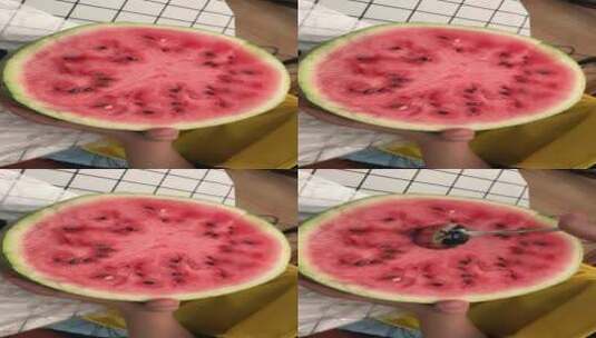 夏天吃西瓜，切西瓜的镜头高清在线视频素材下载