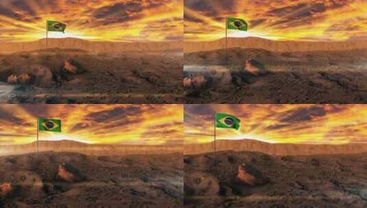 月球表面的巴西国旗高清在线视频素材下载